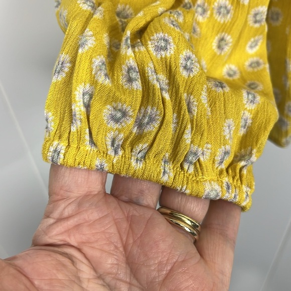 Pleione Womens Top S Yellow Blue Floral Balloon Sleeves Tiered Pullover Boho NWT - Picture 6 of 14